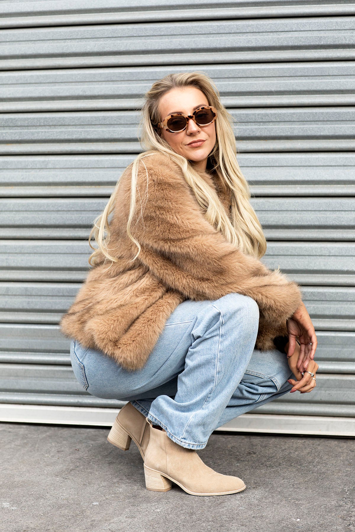 Women's almond toe suede ankle boot in beige with block heel – Italian-made affordable luxury footwear in Australia