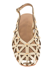 Dolci Firme Luana gold slingback flat, rear view showing the adjustable slingback strap and branded insole