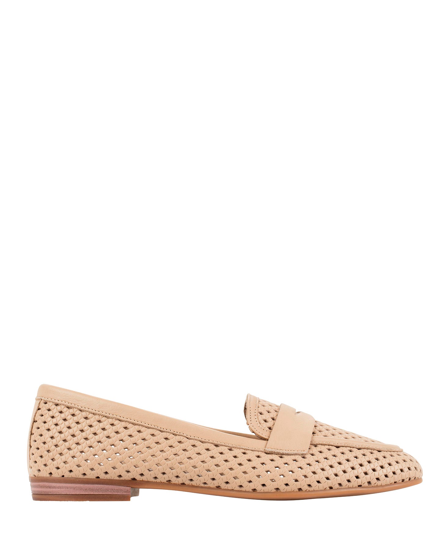 Dolci Firme Keah nude woven leather penny loafer, side profile