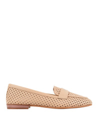 Dolci Firme Keah nude woven leather penny loafer, side profile