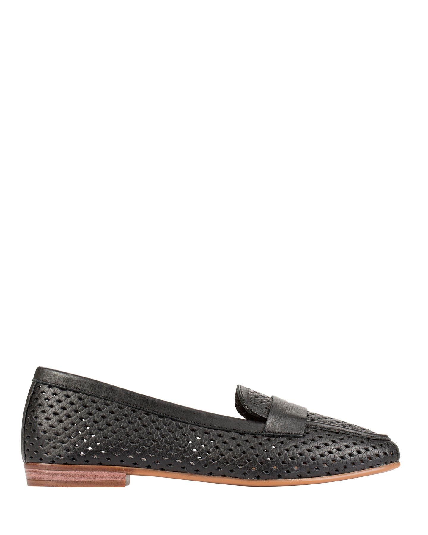 Dolci Firme Keah black woven leather penny loafer, side profile