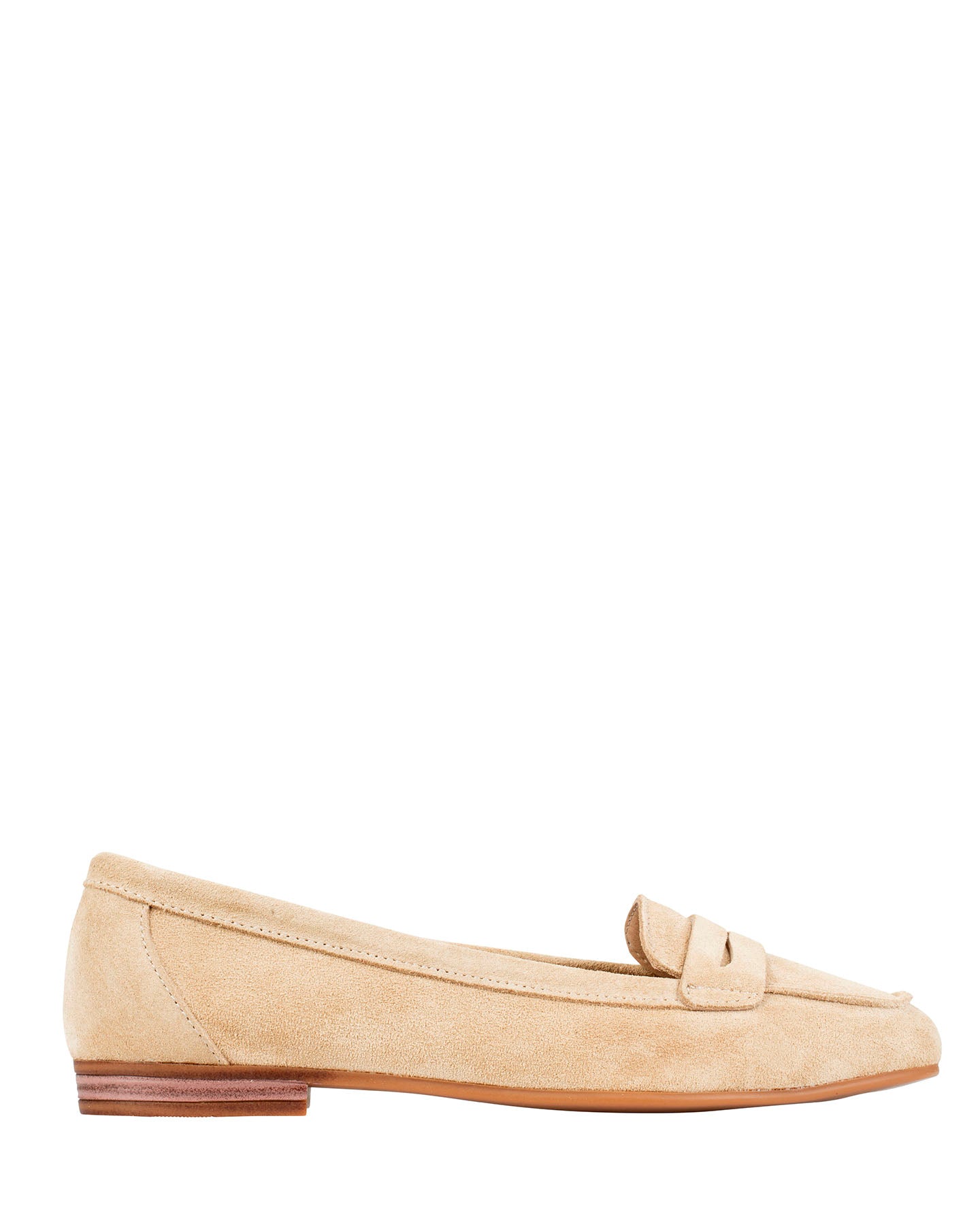 Dolci Firme Quincy beige suede penny loafer, side profile