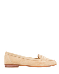Dolci Firme Quincy beige suede penny loafer, side profile