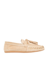 Dolci Firme Jaki sand beige suede tassel loafer, side profile