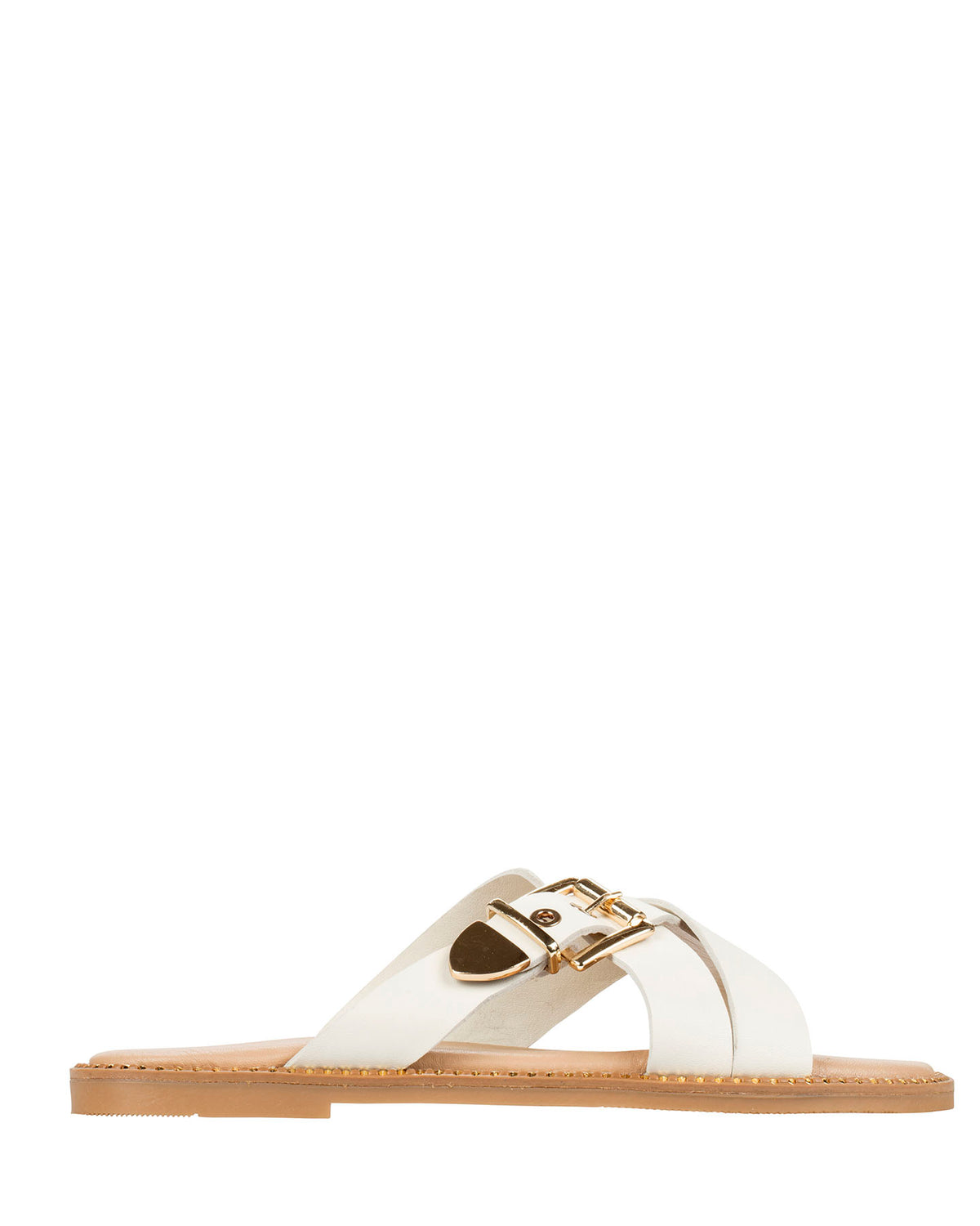 Dolci Firme Lilla milk leather crossover buckle slide, side profile