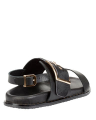 Dolci Firme Adelfi black leather sandal with adjustable slingback and studded sole edge