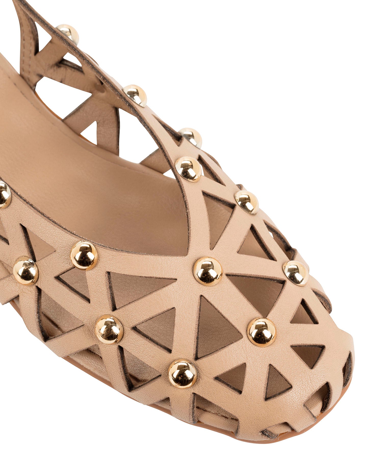 Dolci Firme Luana nude leather studded slingback flat on a slim stacked sole