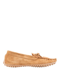 Dolci Firme Alpha cigar suede driving loafer with bow detail, side profile
